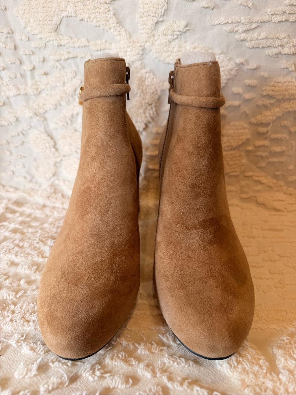 Bella Vita Tan Suede Block Heel Ankle Boots with Gold Accent 690 - Picture 3 of 8